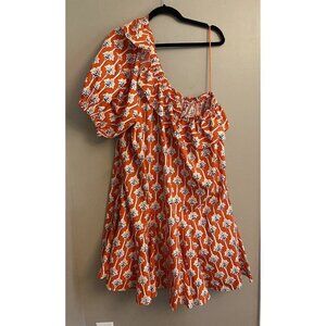 RHODE Dress Women's Lotus Floral Print One Shoulder Mini Dress Orange Size 2X